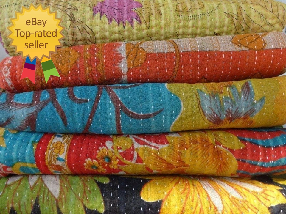 Lote Mixto 5 Piezas Venta Completa Edredones Tribales Kantha De Colección Algodón Cubierta de Cama Tiro Foto 3 de 4