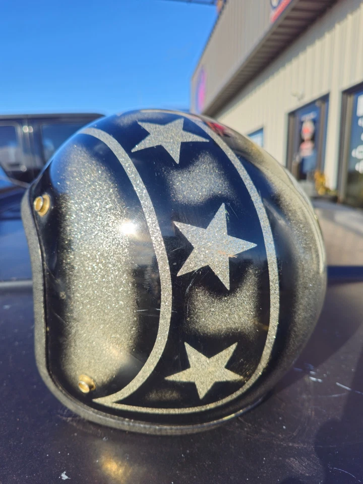 Casco de moto vintage 3/4 cara abierta talla L copo metálico con estrellas y rayas  Foto 4 de 4