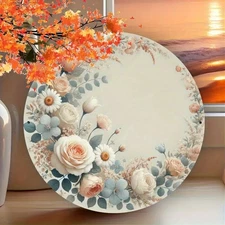 1pc 2D 2D Flat- 1pc Floral Metal Aluminum Wall Decor- Round Plant Hanging Art, S