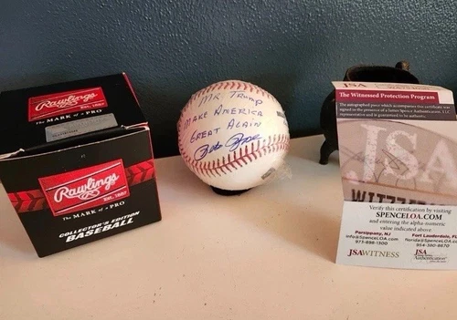 Pete Rose signed MLB baseball JSA certified "Mr Trump Make America Great Again"
