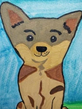 GAT Expressionism Original Painting 4x6  Whimsical Animals Dog In Yard LANDSCAPE