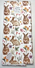 KAY DEE KITCHEN TOWELS (2) RABBITS DAFFODILS 18 X 28 TERRY LINED COTTON NWT