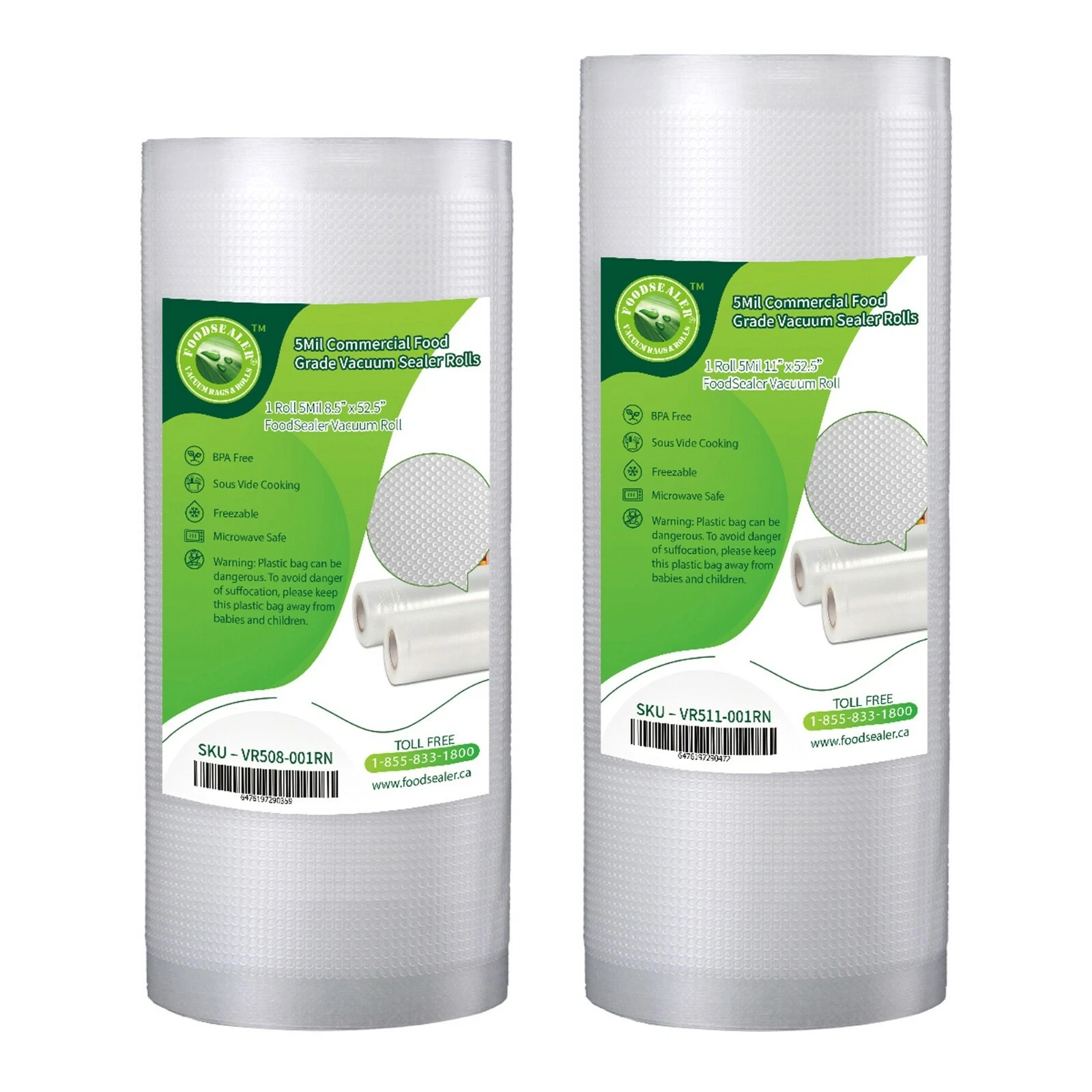 5 Rolls 5Mil 8" + 11" Food Sealer Food Saver Weston Vacuum Sealer Bags Roll