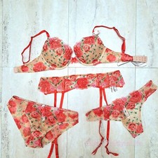 Victoria's Secret Dream Angels Push Up bra set embroidery red floral rose panty