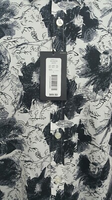 リー Murano Black White Geo Floral Button Up S/S Men's Shirt NWT $69.50