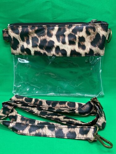 Clear Crossbody and Wristlet Purse with Animal Print Trim