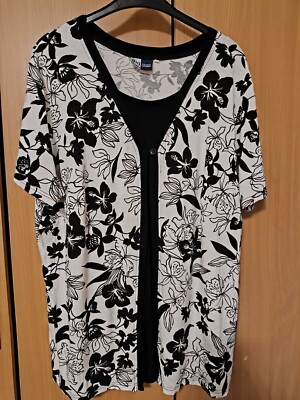 BigFun Grösse Grössen~ Damen Stretch Shirt, 1/2-Arm Viskose Gr. 54 schwarz-weiß
