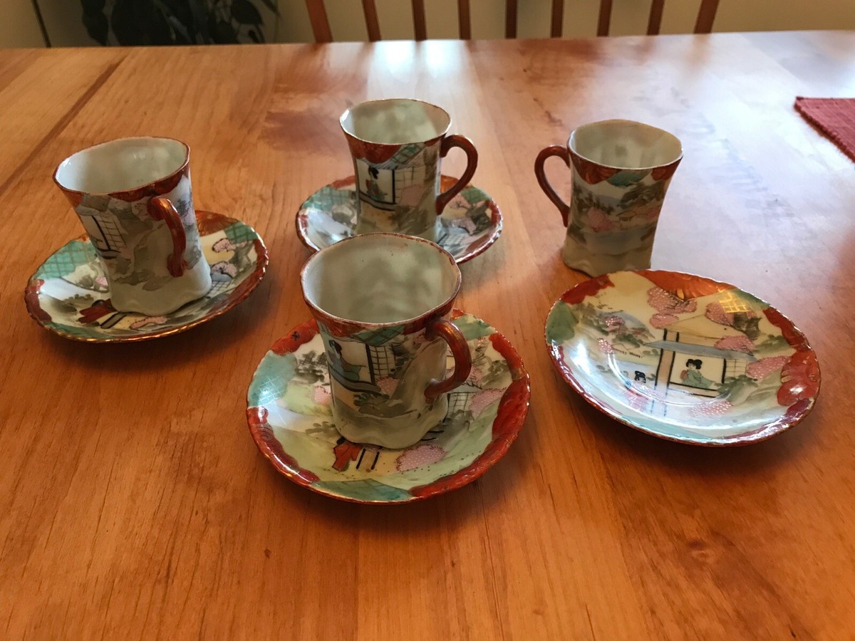 トップス satsuma 8 Piece Vintage Satsuma Kutami Japanese Porcelain Demitasse Set