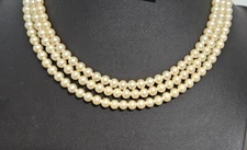 Gorgeous Crown Trifari 3 Strand Faux Pearl & stone necklace 15inch