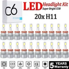 20x H11 H8 H9 LED Headlight Fog Light Kit 6000K Bright White Bulbs High/Low Beam