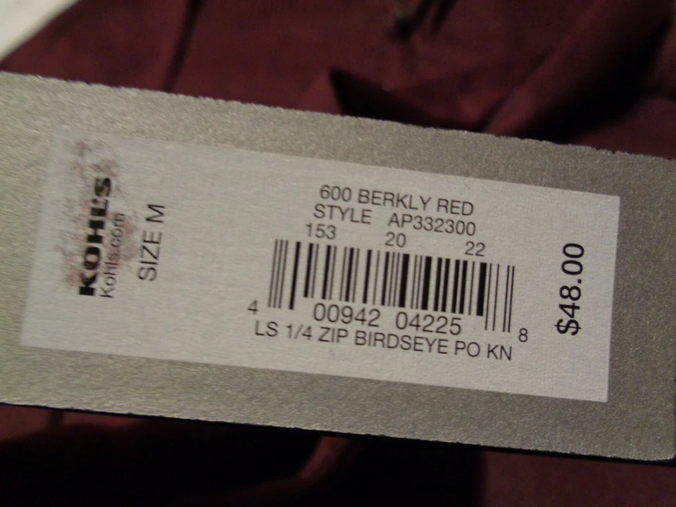 Apt 9 Mens 1/4 Zip Birdseye Knit Cotton Blend Maroon Sweater Pullover Modern Fit - Image 4 of 4