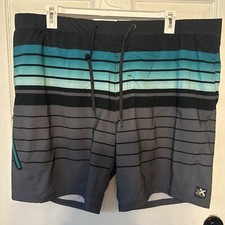 NWT ZeroXposur Men's XXL Black Green Stripe Swim Trunk with UPF 50  Stretch