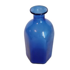 Vtg Cobalt Blue Glass Hexagon Rounded Bottle Flared Top 5.75" Tall Unsigned EUC