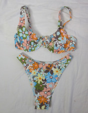 wild fable 2 Piece Bikini Tropical Floral Daisies Blue Orange Size Small NWT