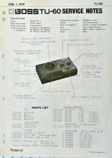 Boss TU-60 Guitar Tuner Original Service Manual Booklet, Circuit Diagram, More.