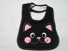 PRE-OWNED EMBROIDERED CAT FACE BLACK BIB
