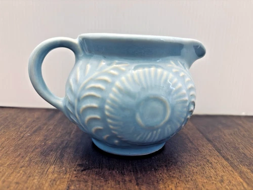 Vintage Shawnee Pottery Flower and Fern Blue Creamer USA 3 Inches Tall