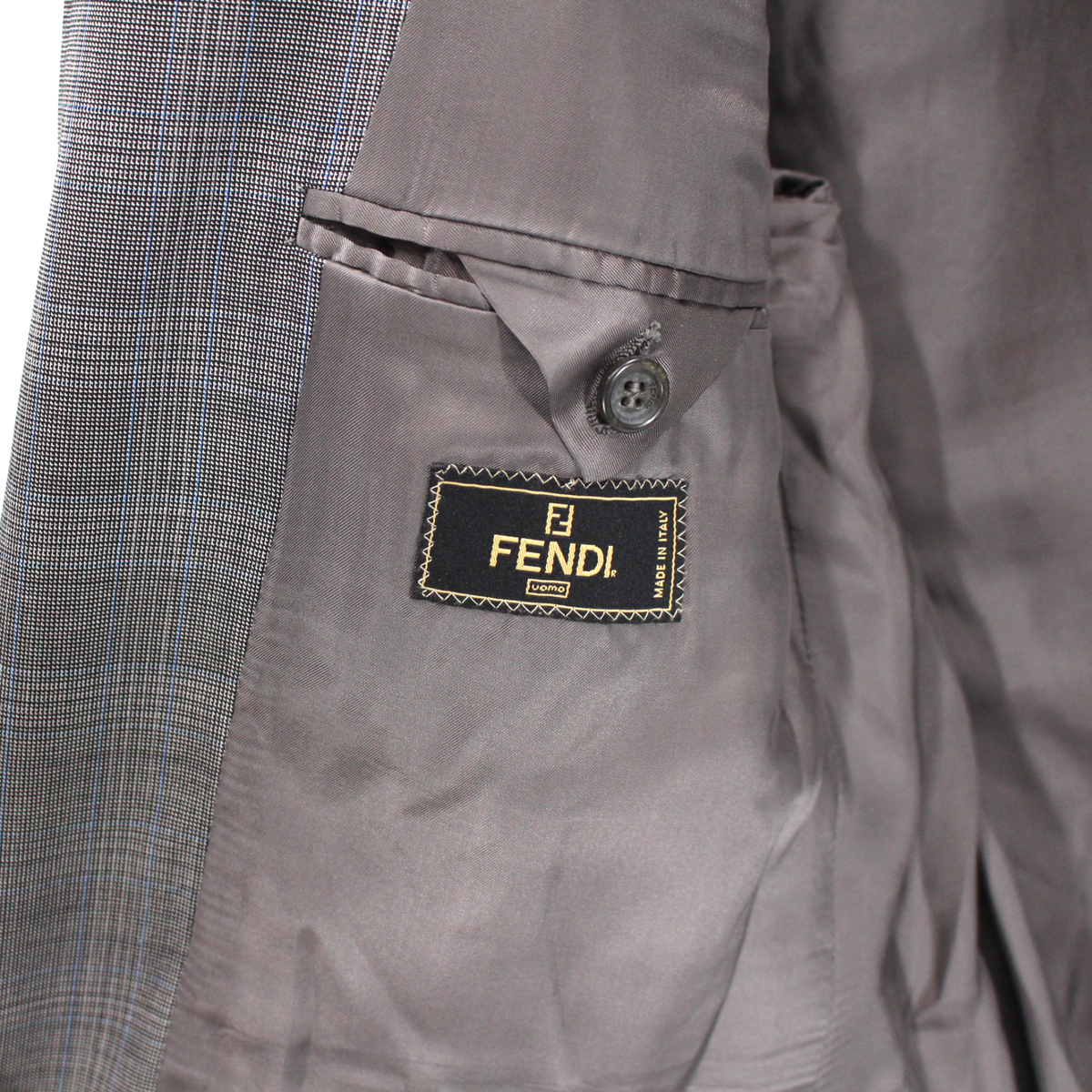 Fendi Super 100s Wool Grey Pincheck Plaid 3 Button Blazer Sport