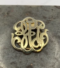 Vintage Gold Tone Geometric Scarf Ring Clip Lightweight Faux Monogram