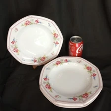 4 Vtg 1993 Christopher Stuart Avignon Octagon Flat Rim Soup Bowls Pink Floral