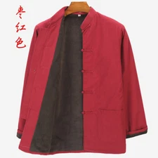 Men Retro Chinese Kung Fu Tai Chi Coat Fleece Lined Cotton Tang Suit Jacket Warm