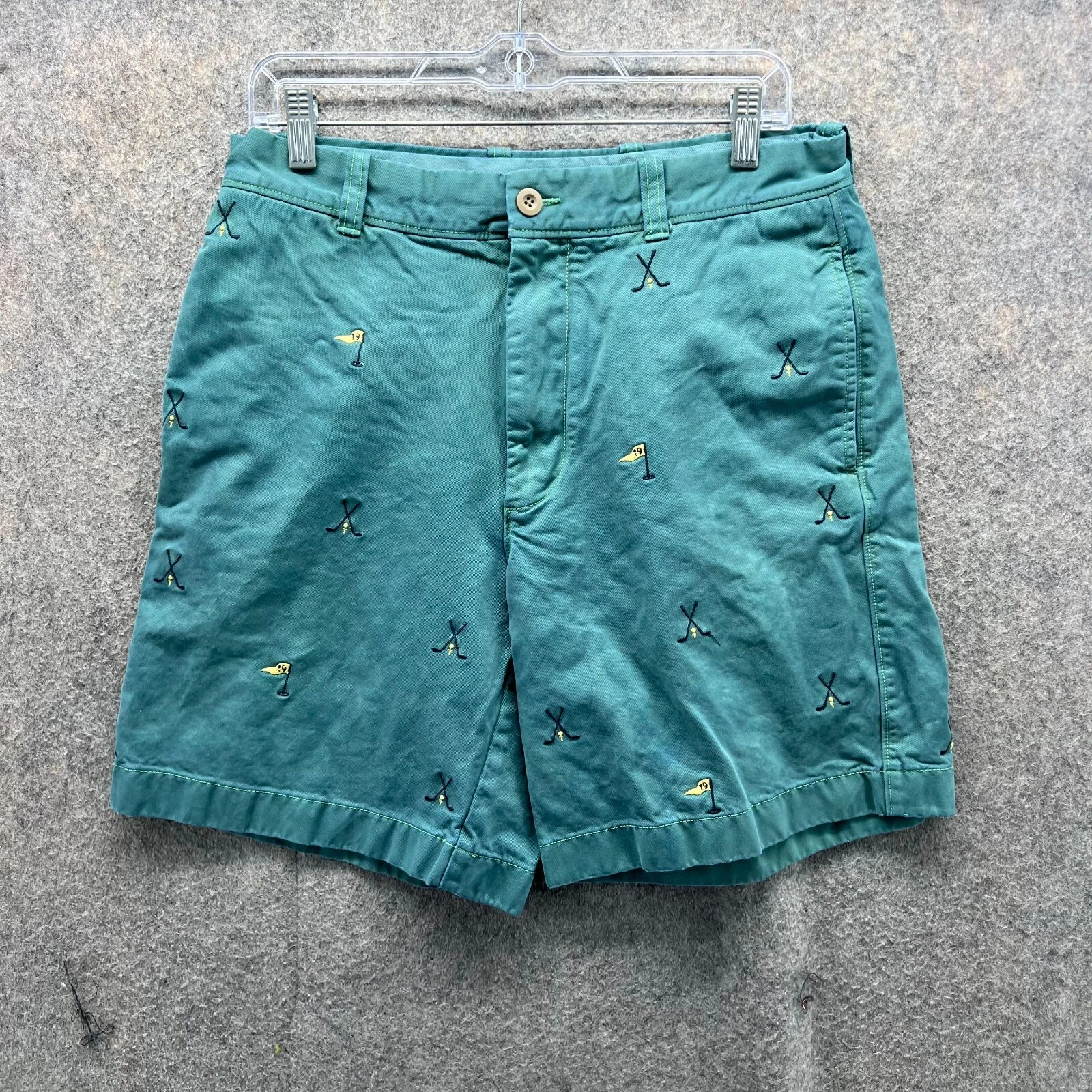 J Crew Shorts Men 32 Adult Teal Blue Chino Flat Front Casual Cotton Golf Print