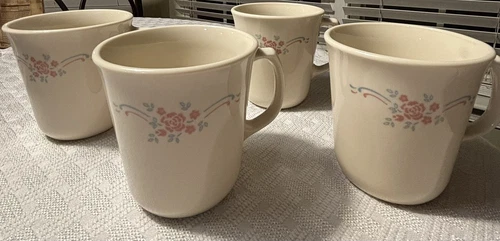 Set of 4 Vintage Corning Ware Corelle English Breakfast Coffee Cups Mugs