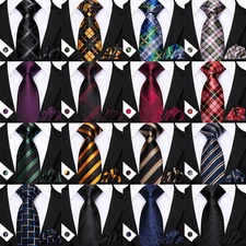 Paisley Floral Satin Plain Mens Tie Handkerchief Cuffinks Set Wedding Formal 