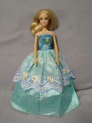 Barbie Kleid Prinzessin Puppen Ballkleid Hochzeit Brautkleid Türkis Spitze #67
