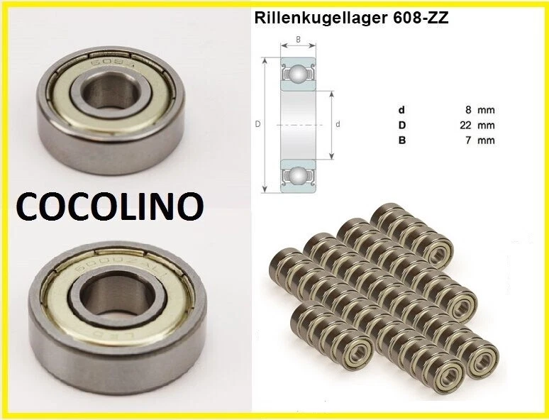 IBU / EBS / MSC 20 Stück 608 ZZ Kugellager 8 x 22 x 7 mm Achschenkel Kart bearing roulement