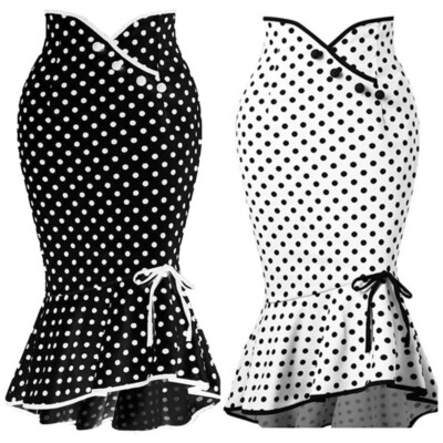 Sexy High Waist Midi Skirts Dot Print Mermaid Trumpet Skirts faldas largas 