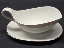 Vintage CROWN BAVARIA Gravy Boat With Attached Underplate ELEGANCE Platinum Trim
