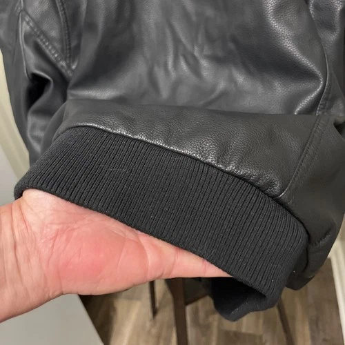 Dockers Mens Black Bomber Coat Jacket XXL Faux Leather Removable Fur Collar image 7