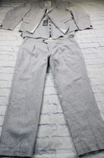 Studio Suits Bespoke MENS Linen Gray Suit 3 Piece Vest Blazer 49" Pants 40X31.5