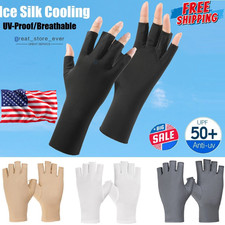 Summer Cooling Ice Silk Gloves Anti-UV Sun Protection Gloves Half Finger Driving