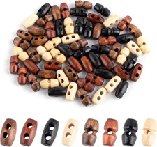 , 64 Pack Mini Wooden Toggle Buttons 1 Hole and 2 Tiny Sewing Horn Button Small