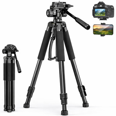 55'' Portable Heavy-Duty Tripod for Phone & Camera w/ Cold Shoe Aluminum alloy