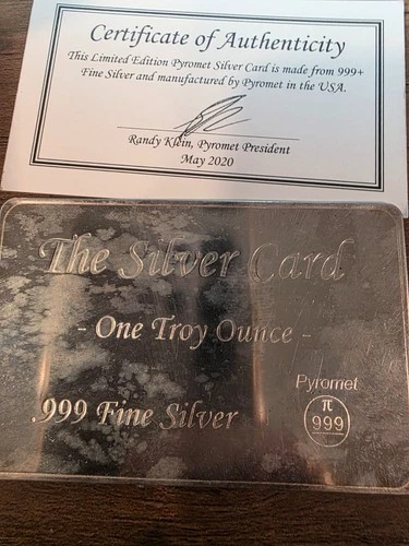 1 Troy oz Pyromet - The Silver Card - .999 Fine Silver - Fits in wallet
