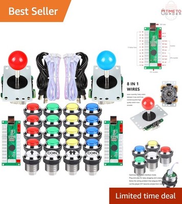 2 Player Arcade DIY Kit USB Encoder Joystick Buttons LED Chrome for MAME Rasp...