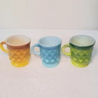 3 VTG Anchor Hocking Fire King Kimberly Diamond Green, Blue, Orange, Coffee Mugs