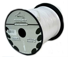 18 Gauge Car Audio Primary Wire (500ft–White)– Remote, Power/Ground Electrical