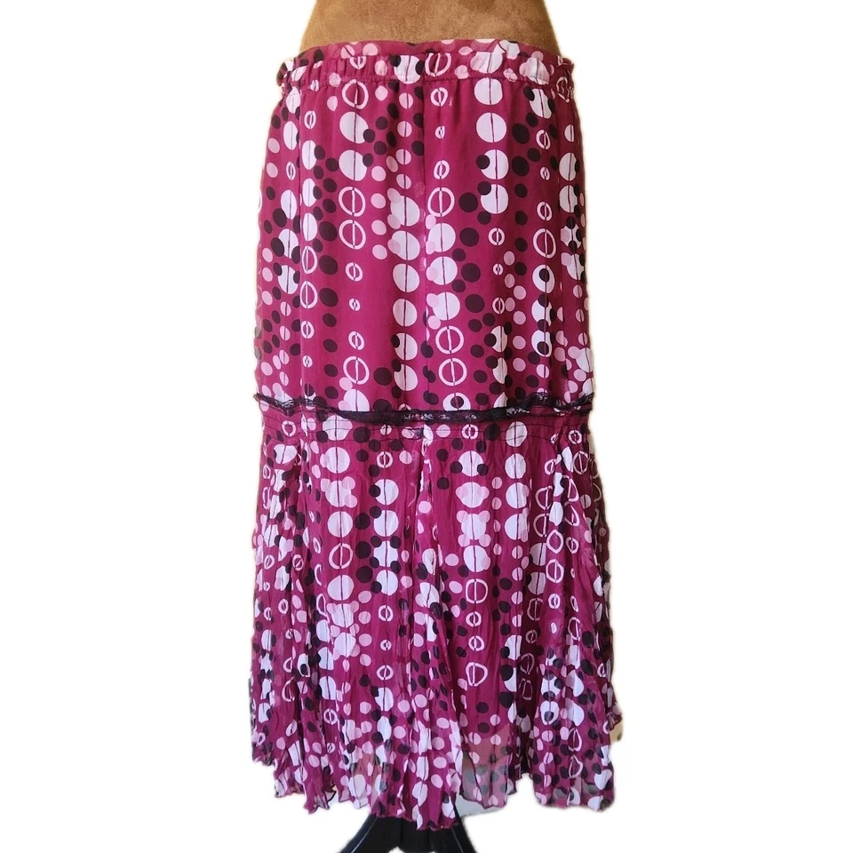 Falda John Paul Richard Talla Grande Midi Chifón Encaje Acento Geométrico Ciruela Forrada Foto 3 de 4