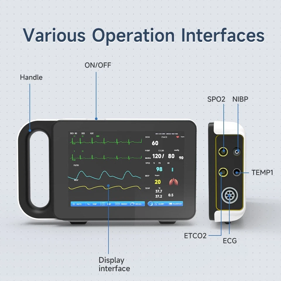 Portable Patient Vital Signs Monitor 7 inch screen ECG/NIBP/TEMP/RESP/SPO2/PR - Image 4 of 4