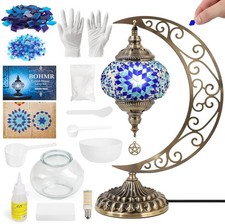 DIY Turkish Mosaic Moon Lamp Kit Stained Glass Craft Table Lamp Blue Gift