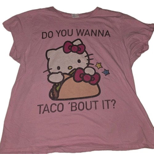 Sanrio Hello Kitty "Do You Wanna Taco 'Bout It?" Pink Graphic T-Shirt XL Ladies