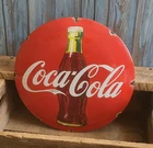 Vintage Coca Cola Coke Bottle Porcelain Soda Pop Advertising Dome Button Sign