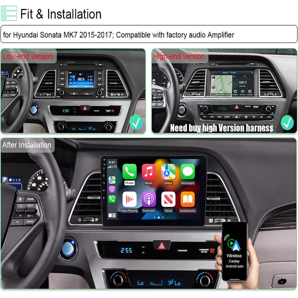 FOR HYUNDAI SONATA 2015 2016 2017 APPLE CARPLAY CAR STEREO GPS RADIO ANDROID 13 - Image 3 of 4
