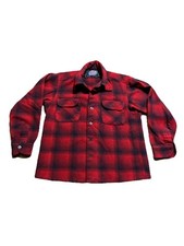 Pendleton Board Shirt Mens MED Red Shadow Plaid Wool 60s 70s VTG Loop Collar