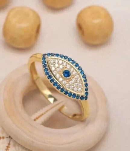 Women Anniversary Ring Round Cut 2 Ct Simulated Sapphire 14K Yellow Gold Finish - Picture 2 of 7