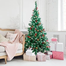 Christmas Tree Xmas Decoration 4/5/6/7FT Artificial Trees Snow Flocked w/ Stand